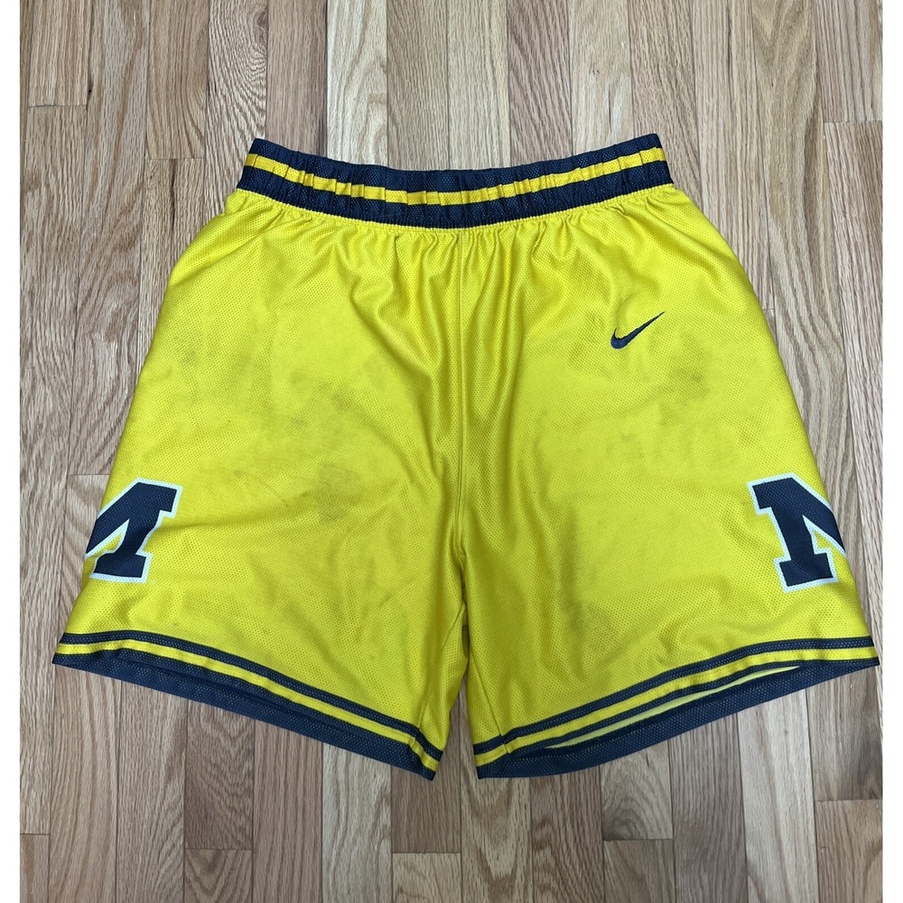 Vintage Nike Michigan Wolverines Basketball Shorts Mens Large Yellow Navy Mesh